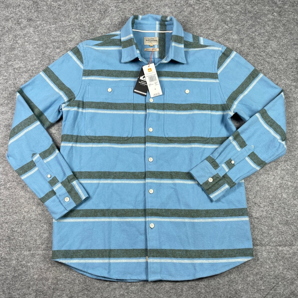 Quiksilver Flannel Shirt Mens Medium Blue Lower Ridge Waterman Striped NEW